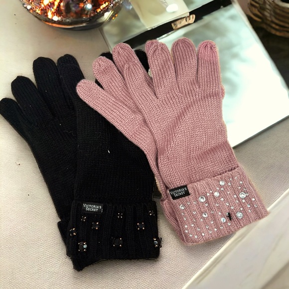 Victoria's Secret Accessories - Victoria’s Secret gloves 2 pairs, rhinestones, pink and black new with tags